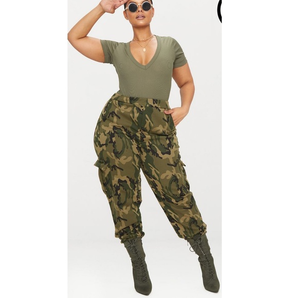 PrettyLittleThing Pants - PrettyLittleThing camo print joggers pants PLUS